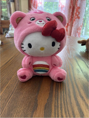 Sanrio & Care Bears Collab, Cheer Bear x Hello Kitty 9 Inch Pink Stuffed Plushie